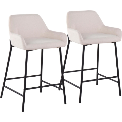 Daniella 24" Counter Stool in Cream Fabric & Black Metal (Set of 2)